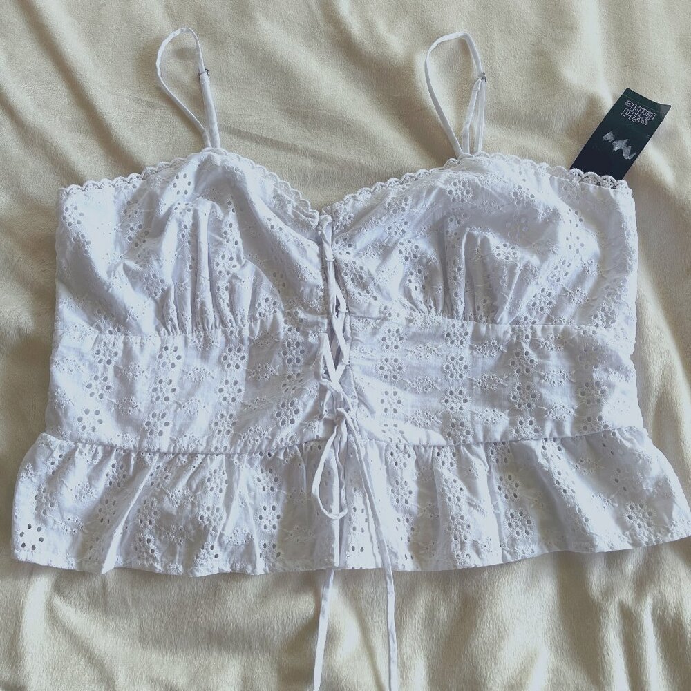 CLOSET CLOSEOUT SALE - Lace Up Eyelet Peplum Top - NWT